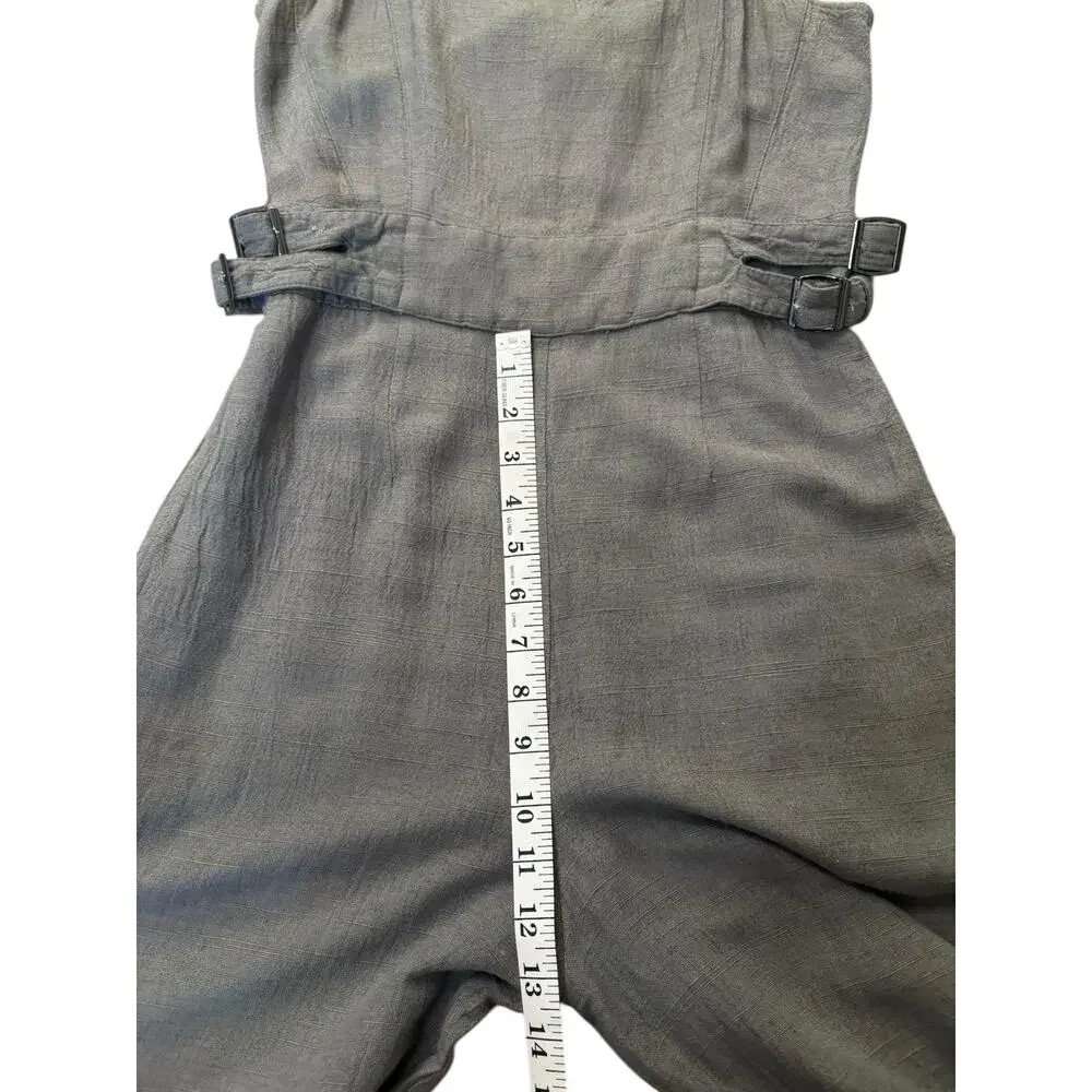 Jonny Cota Women's Chick Buckle Gray Linen Overalls Jumpsuit S Wide‎ Leg Luxury
